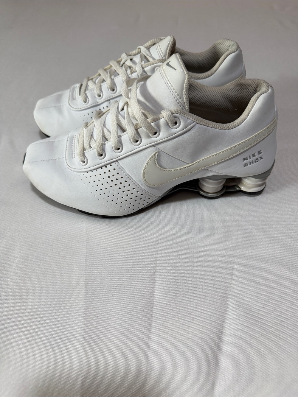 White Leather Nike Shox
